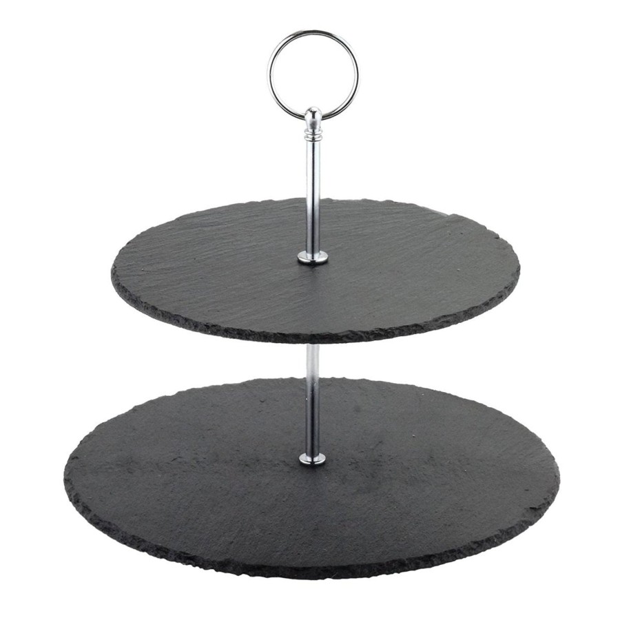 Kitchen & Dining Carousel Shop | Natural Slate 2 Tiered Cake Stand | 2 Tier Stand Cupcake Stand Dessert Stand | 2 Layer Afternoon Tea Stands Slate