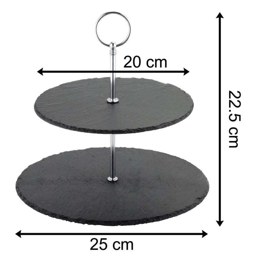 Kitchen & Dining Carousel Shop | Natural Slate 2 Tiered Cake Stand | 2 Tier Stand Cupcake Stand Dessert Stand | 2 Layer Afternoon Tea Stands Slate