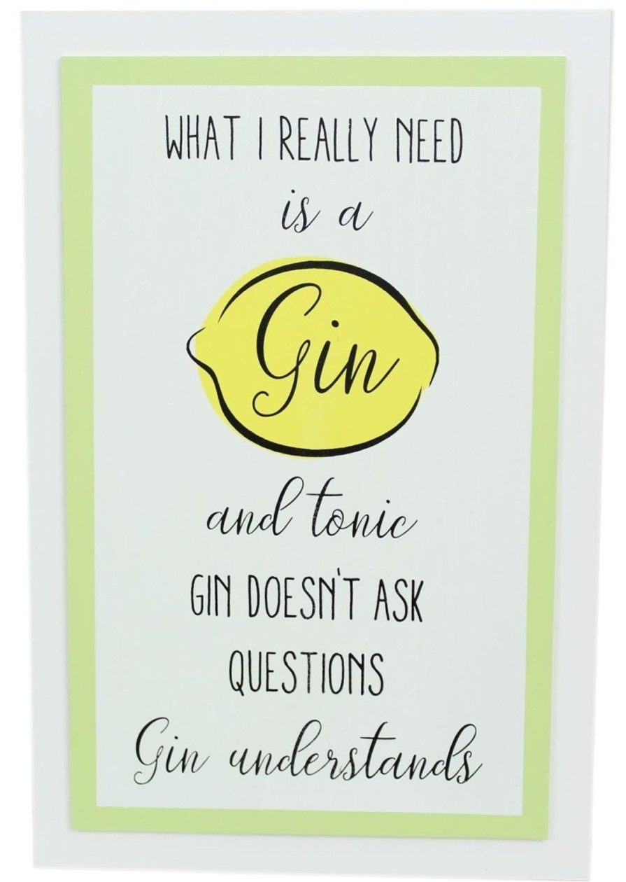 Home Accessories Carousel Shop Wall Decor & Mirrors | Hanging Wooden Gin And Tonic Quote Lemon Plaque ~ Gin Doesn'T Ask Questions