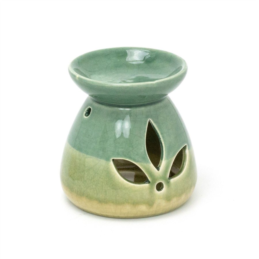 Home Accessories Carousel Shop Oil Burners & Diffusers | 11Cm Green Ombre Tea Light Essential Oil Burner | Ceramic Wax Melt Burner Fragrance Oil Burner Diffuser | Round Tealight Holder Oil Burner