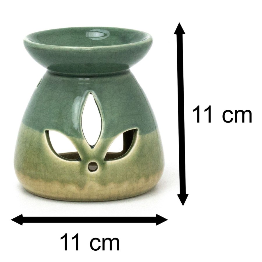 Home Accessories Carousel Shop Oil Burners & Diffusers | 11Cm Green Ombre Tea Light Essential Oil Burner | Ceramic Wax Melt Burner Fragrance Oil Burner Diffuser | Round Tealight Holder Oil Burner