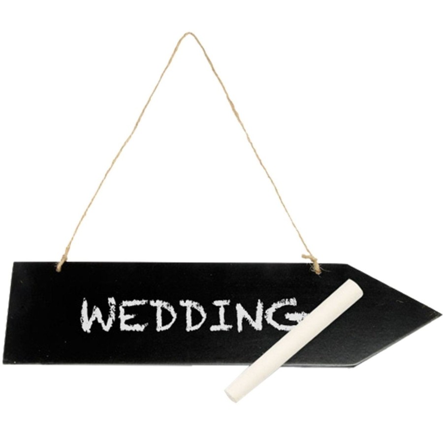 Celebrations Carousel Shop | 30Cm Wooden Chalkboard Arrow Hanging Sign Plaque | Reusable Blackboard Direction Sign | Chalk Board Wedding Decoration