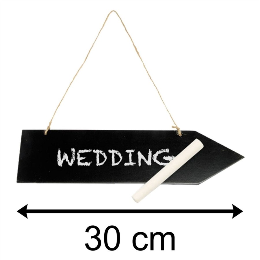 Celebrations Carousel Shop | 30Cm Wooden Chalkboard Arrow Hanging Sign Plaque | Reusable Blackboard Direction Sign | Chalk Board Wedding Decoration