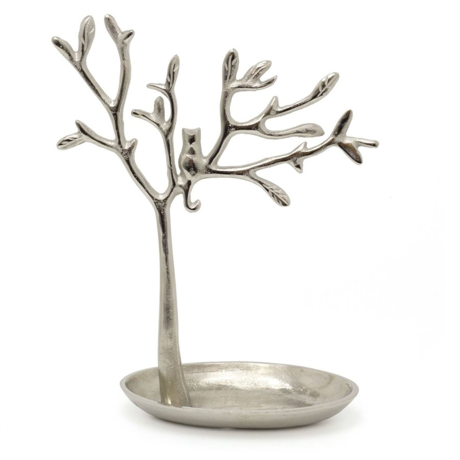 Home Accessories Carousel Shop Decorative Accessories | 31Cm Silver Metal Tree Of Life Jewellery Stand | Aluminium Tree Necklace Organiser | Ring Holder Cat Ornament