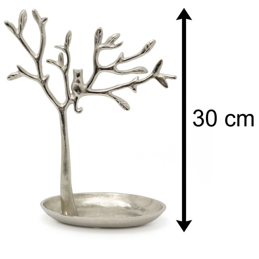 Home Accessories Carousel Shop Decorative Accessories | 31Cm Silver Metal Tree Of Life Jewellery Stand | Aluminium Tree Necklace Organiser | Ring Holder Cat Ornament