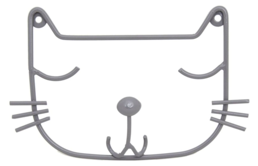 Home Accessories Carousel Shop Shelving & Hooks | Wall Mounting Grey Wire Cat Head Single Hook Decorative Plaque