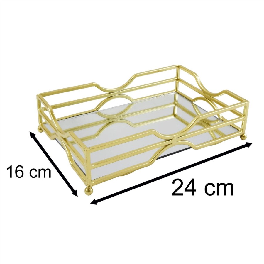 Home Accessories Carousel Shop Candle Plates | Gold Metal Mirrored Vanity Tray For Perfume And Candles | Glass Mirror Tray 24Cm