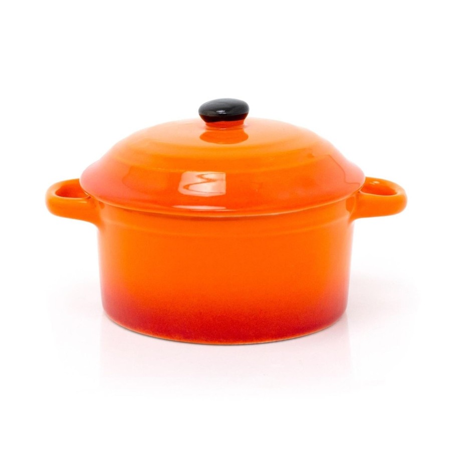 Kitchen & Dining Carousel Shop | Ovenproof Ceramic Porcelain Pan Mini Casserole Oven Dish Cocotte With Lid 10Cm - Orange