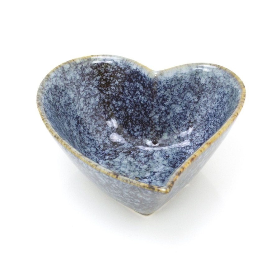 Home Accessories Carousel Shop Decorative Accessories | 13Cm Blue Speckled Glaze Stoneware Heart Display Bowl | Decorative Love Heart Trinket Dish Vanity Bowl | Heart Shaped Dish Ornament Key Bowl Jewellery Dish