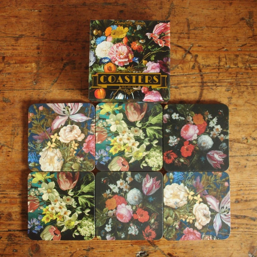 Kitchen & Dining Carousel Shop | Pack Of 6 Beautiful Floral Cup Mug Coasters For Drinks ~ Coffee Table Mats