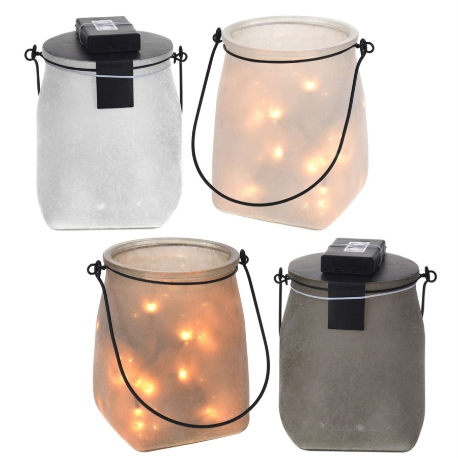 Home Accessories Carousel Shop Candlesticks, Holders & Lanterns | Stunning Stone Effect Decorative Mason Jar Lantern With Led Lights