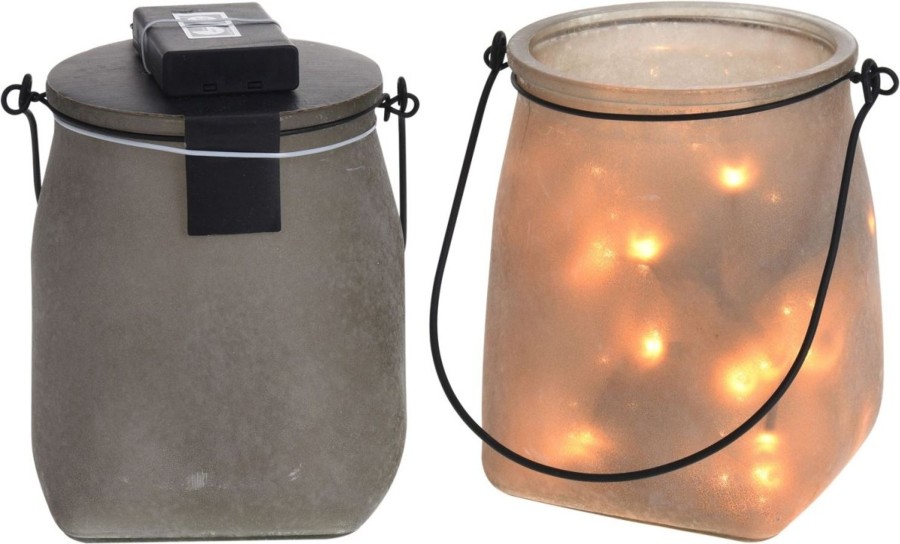 Home Accessories Carousel Shop Candlesticks, Holders & Lanterns | Stunning Stone Effect Decorative Mason Jar Lantern With Led Lights