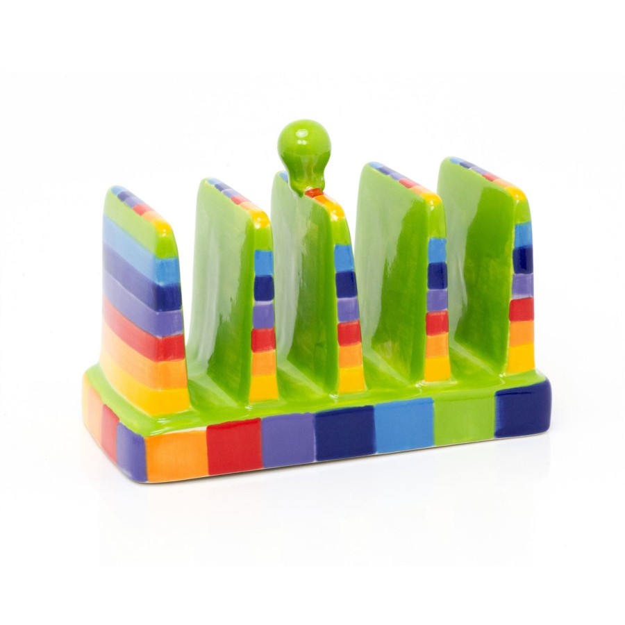 Kitchen & Dining Carousel Shop | Hand Painted Rainbow Stripe Ceramic Toast Rack | Multicoloured Kitchen Toast Rack 4 Slice | 4 Slot Square Toast Rack Toast Holder