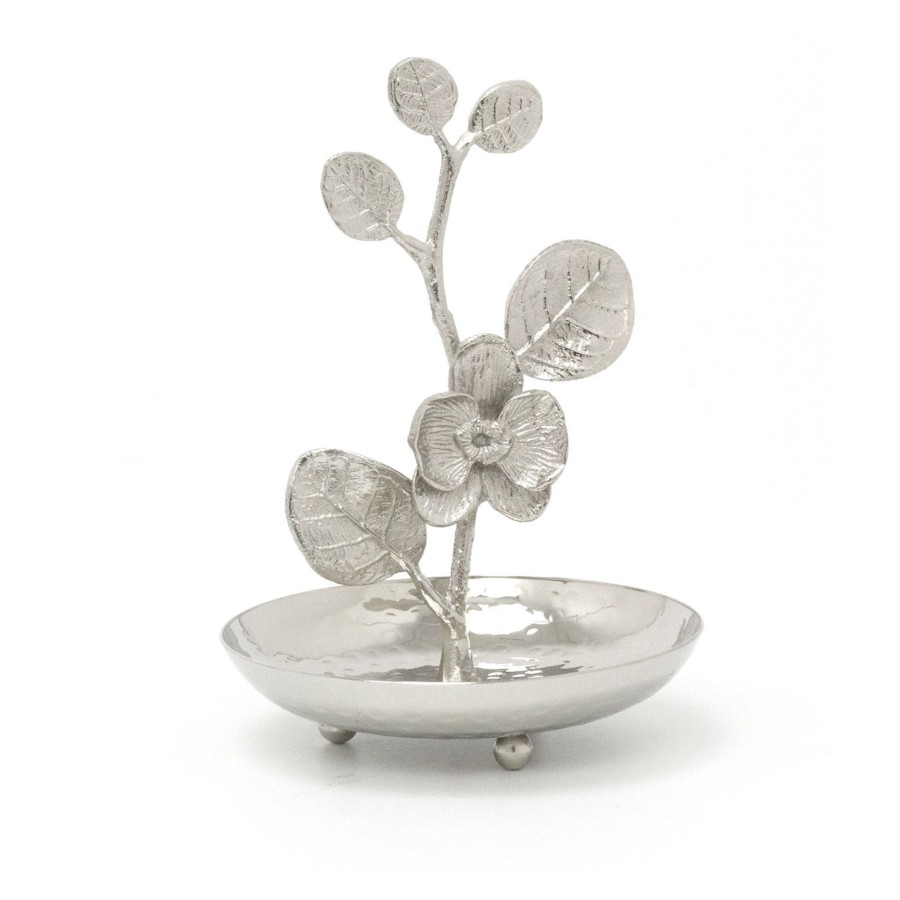 Home Accessories Carousel Shop Decorative Accessories | Silver Metal Floral Jewellery Stand Trinket Dish | Aluminium Flower Necklace Jewellery Organiser | Ring Jewellery Holder Jewellery Display Stand