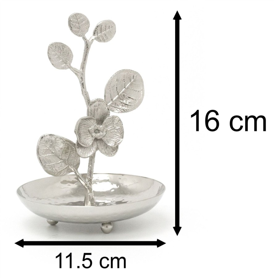 Home Accessories Carousel Shop Decorative Accessories | Silver Metal Floral Jewellery Stand Trinket Dish | Aluminium Flower Necklace Jewellery Organiser | Ring Jewellery Holder Jewellery Display Stand