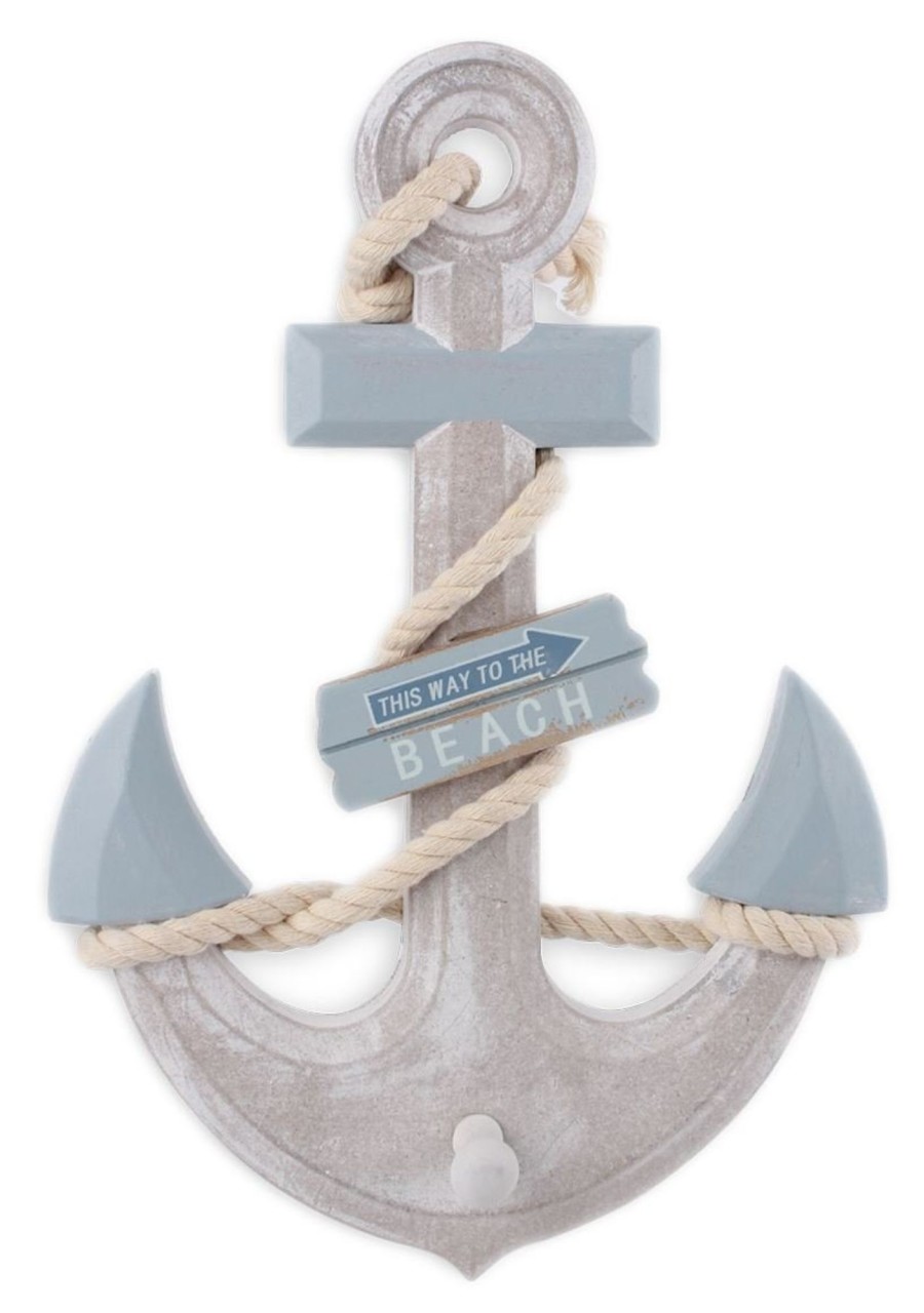 Home Accessories Carousel Shop Wall Decor & Mirrors | Wooden Nautical Anchor Plaque This Way To The Beach Sign 33Cm