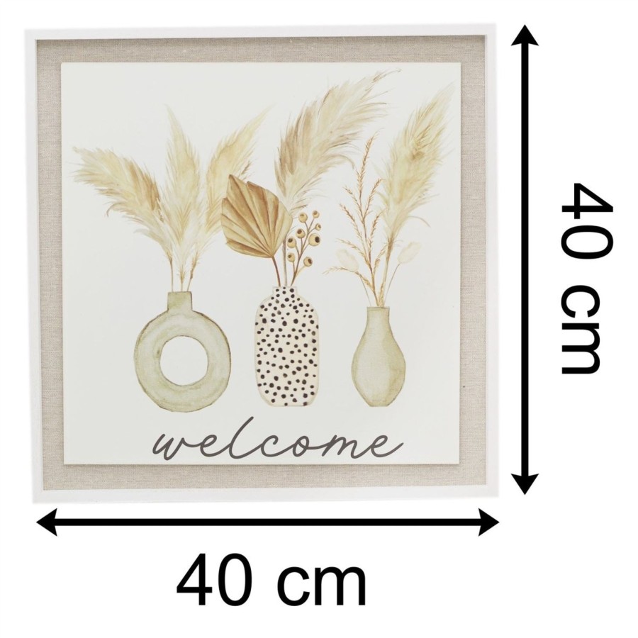 Home Accessories Carousel Shop Signs & Plaques | 40Cm White Wooden Welcome Sign House Plaque | Botanical Pampas Grass Large Decorative Welcome Plaque | Shabby Chic Home Accessories