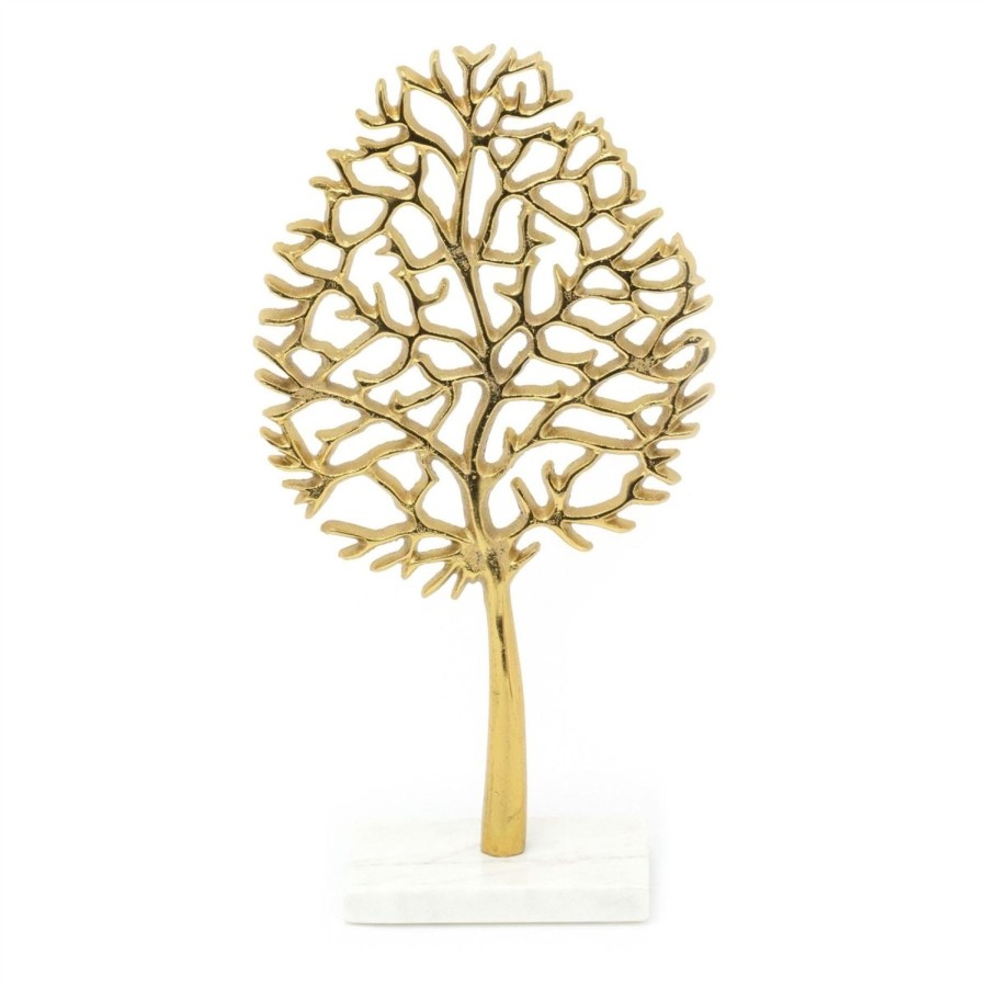 Home Accessories Carousel Shop Ornaments | 34Cm Elegant Gold Tone Tree Of Life Ornament | Gold Metal Tree Of Life Sculpture On Marble Base | Gold Family Tree On Stand Centerpiece