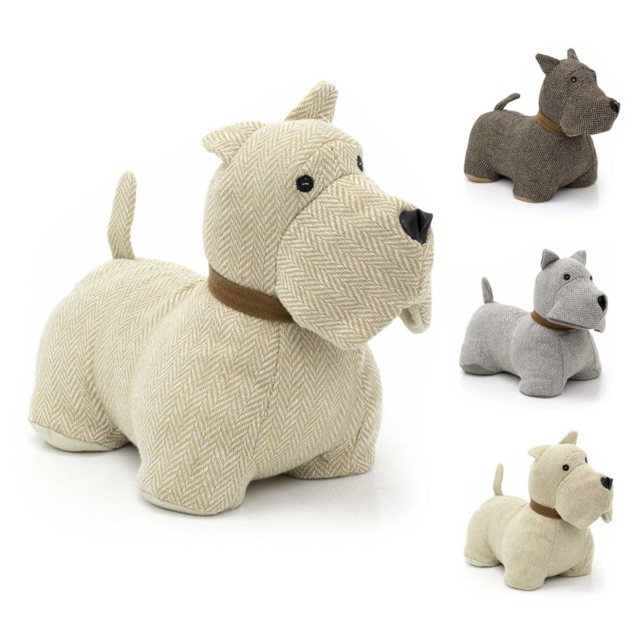 Home Accessories Carousel Shop Animal Doorstops | Scottie Dog Doorstop | Herringbone Fabric Dog Shaped Door Stop Animal - 1.5Kg