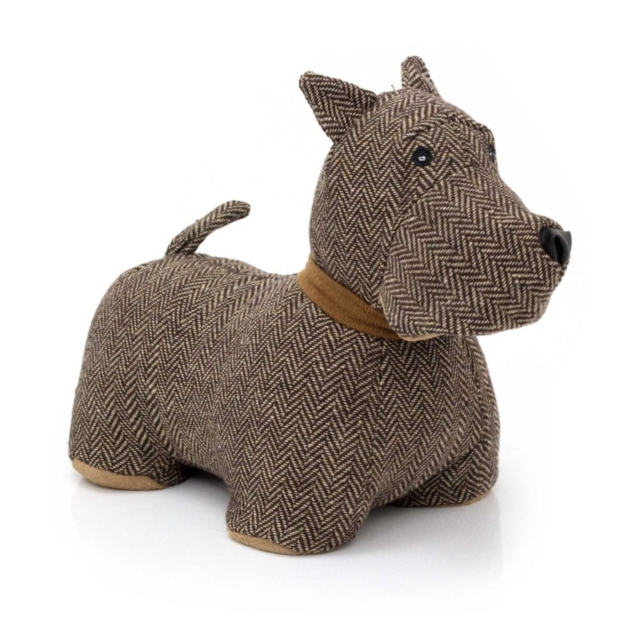 Home Accessories Carousel Shop Animal Doorstops | Scottie Dog Doorstop | Herringbone Fabric Dog Shaped Door Stop Animal - 1.5Kg