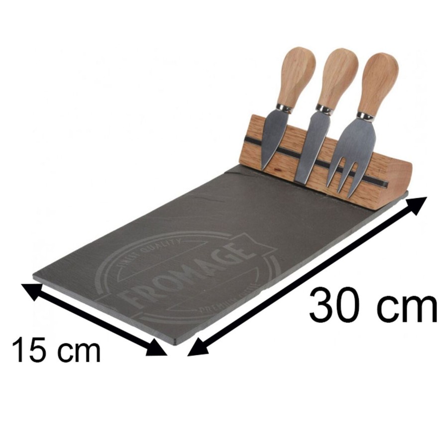 Kitchen & Dining Carousel Shop | Beautiful Slate Cheese Board With Knives Set | Cheese Platter Knife Set Slate Serving Platter Set | Charcuterie Platter And Serving Meat Board | 30X15Cm