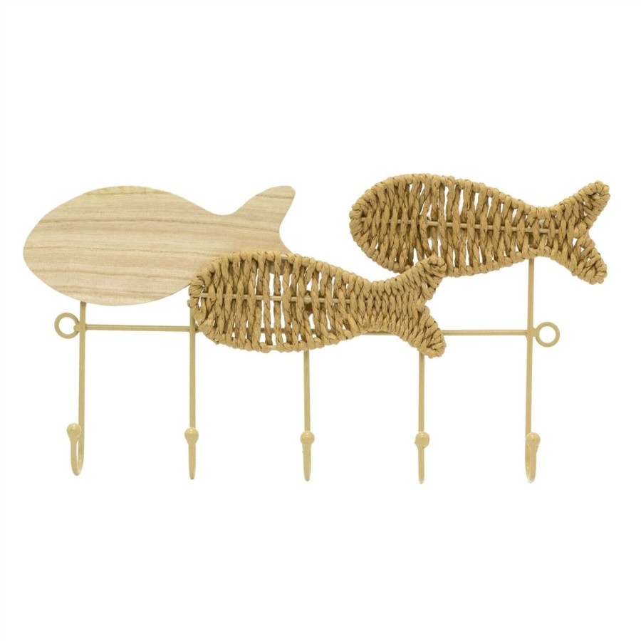 Home Accessories Carousel Shop Bathroom Accessories | Decorative Fish Shaped Wall Hooks | Nautical Wooden Coat Hanger With 5 Hooks