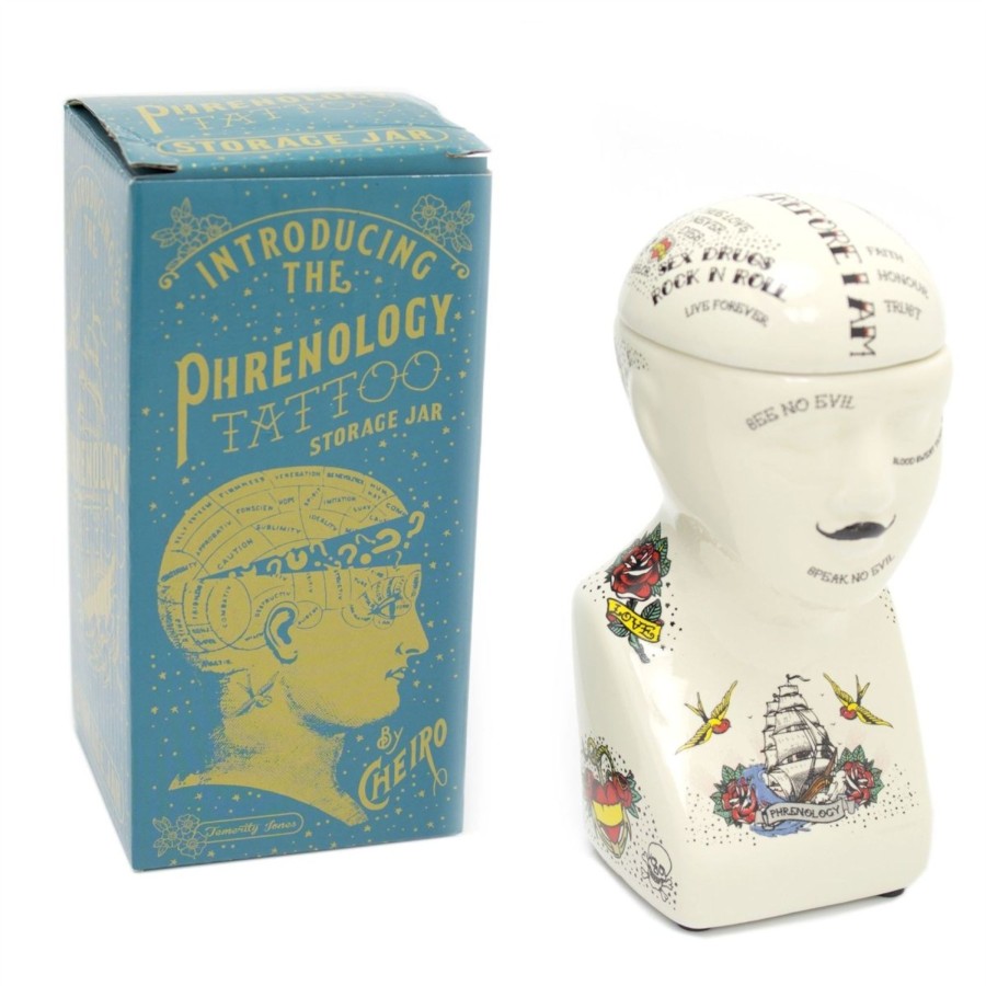 Home Accessories Carousel Shop Decorative Accessories | Ceramic Tattoo Phrenology Head Bust Ornament Storage Jar Pot - Novelty Phrenology Storage Head