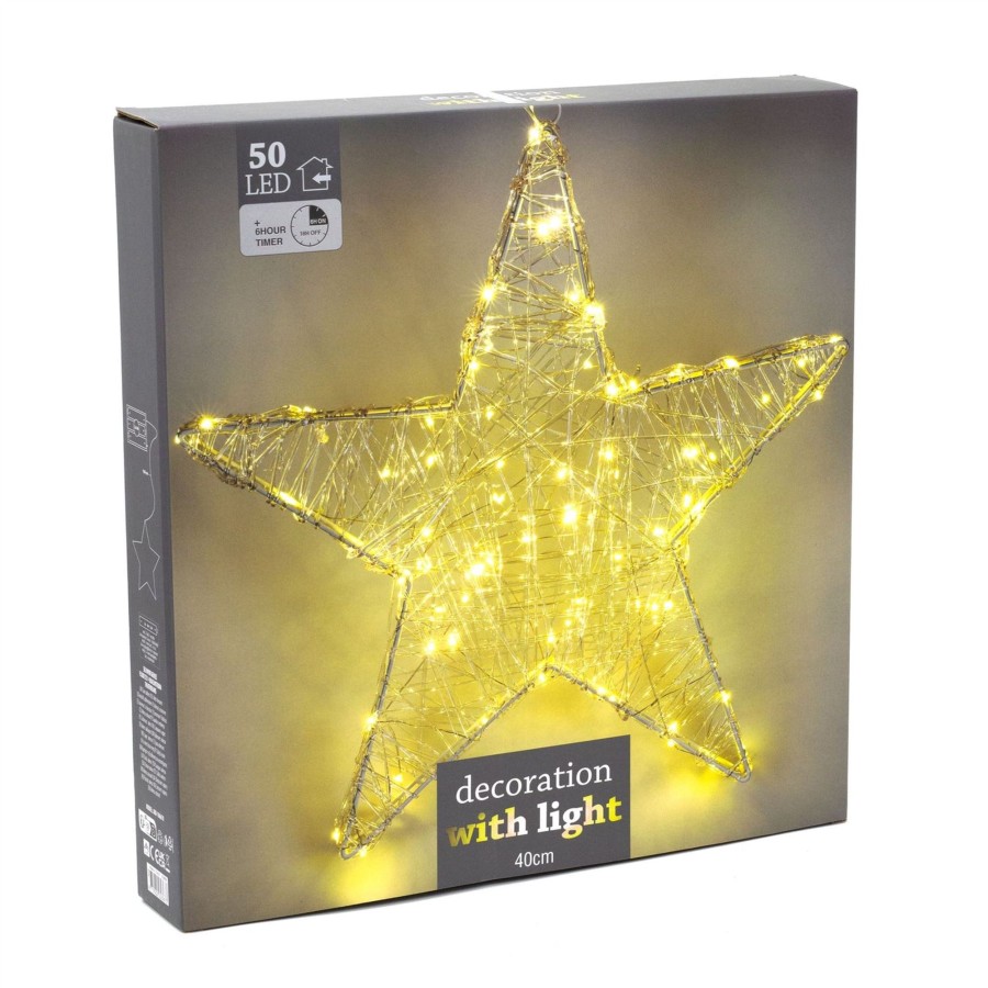 Celebrations Carousel Shop | 40Cm White Metal Acrylic Hanging Christmas Star Light | Large Star Light Decoration With 50 Led Lights Battery Operated | Christmas Window Lights