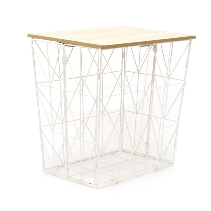 Home Accessories Carousel Shop Side Tables | Folding White Wire Side Table | Modern Storage Table Foldable End Table | Folding Bedside Table 40Cm