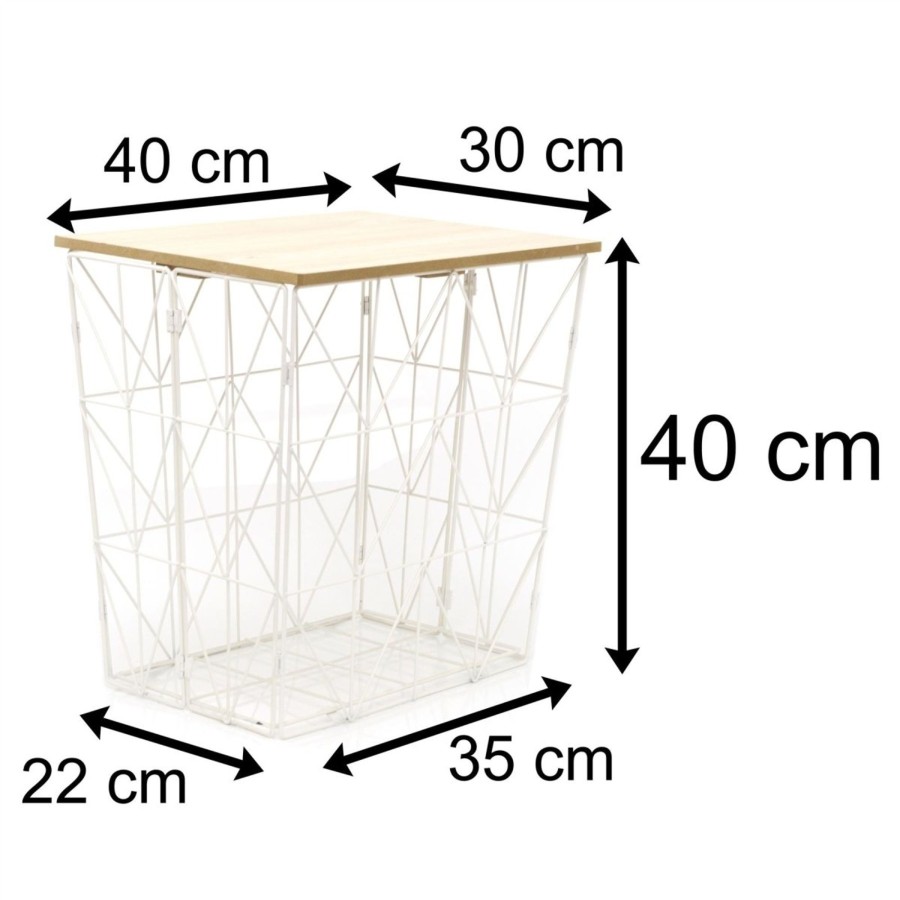 Home Accessories Carousel Shop Side Tables | Folding White Wire Side Table | Modern Storage Table Foldable End Table | Folding Bedside Table 40Cm