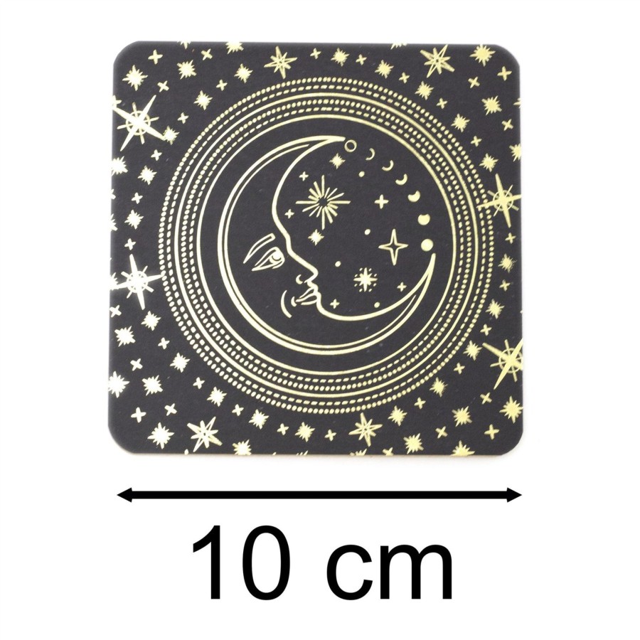 Kitchen & Dining Carousel Shop | 6 Piece Sun & Moon Coasters | Celestial Square Wooden Mats For Drinks Cups Mugs