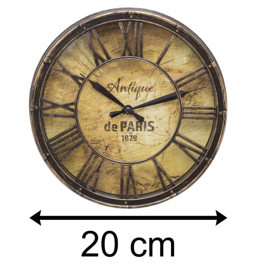 Home Accessories Carousel Shop Clocks | 20Cm Wall Clock Antique Effect Distressed Round Clock | Antique De Paris Wall Mounted Clock | Vintage Style Wall Clock