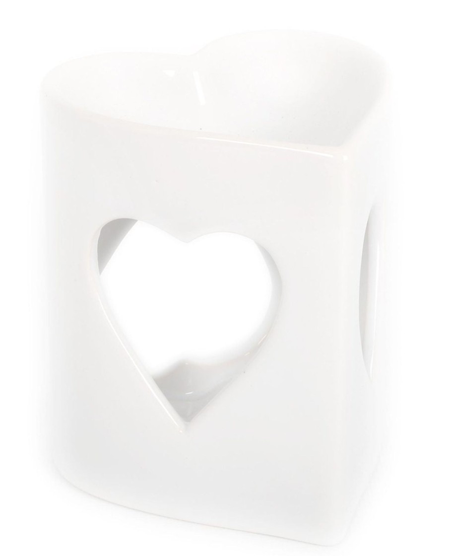 Home Accessories Carousel Shop Oil Burners & Diffusers | Ceramic White Heart Fragrance Oil Burner ~ Heart Incense Burner