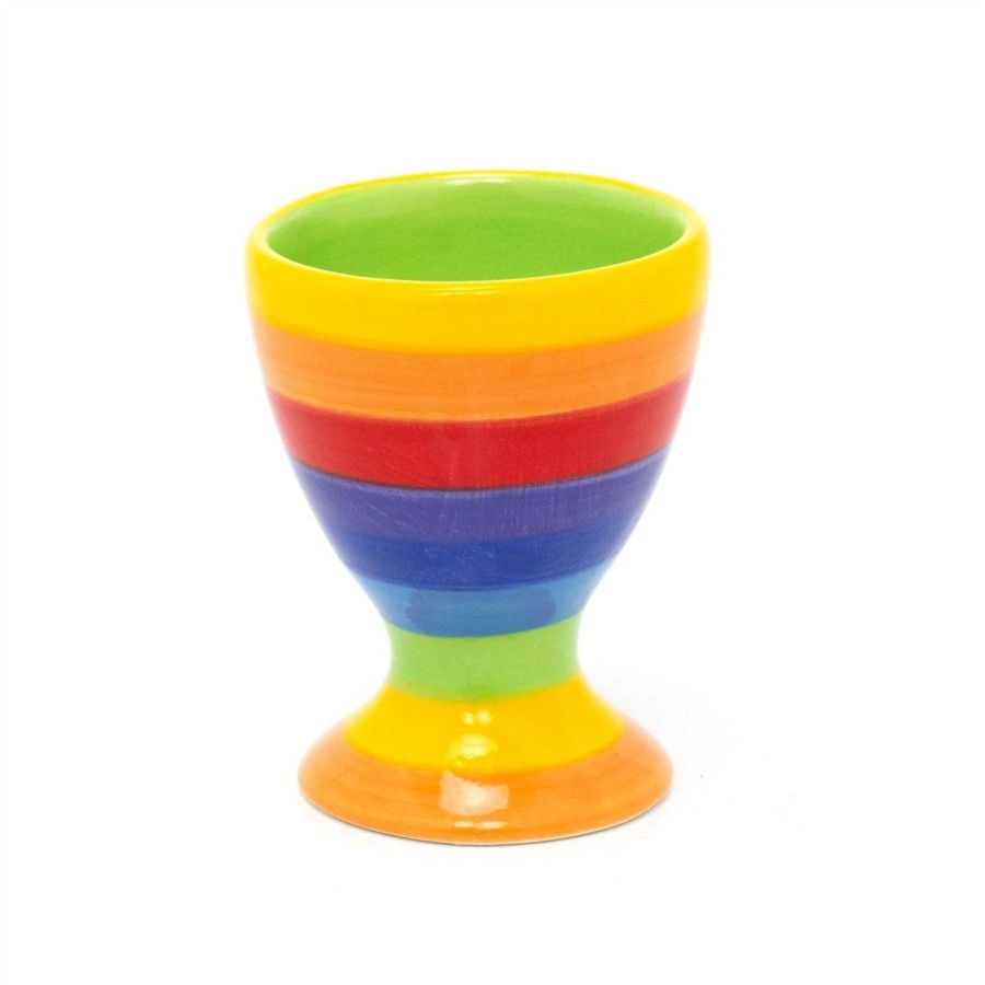 Kitchen & Dining Carousel Shop | Hand Painted Rainbow Stripe Ceramic Egg Cup | Multicoloured Soft Boiled Egg Cup | Breakfast Boiled Egg Cup Stand Egg Holder