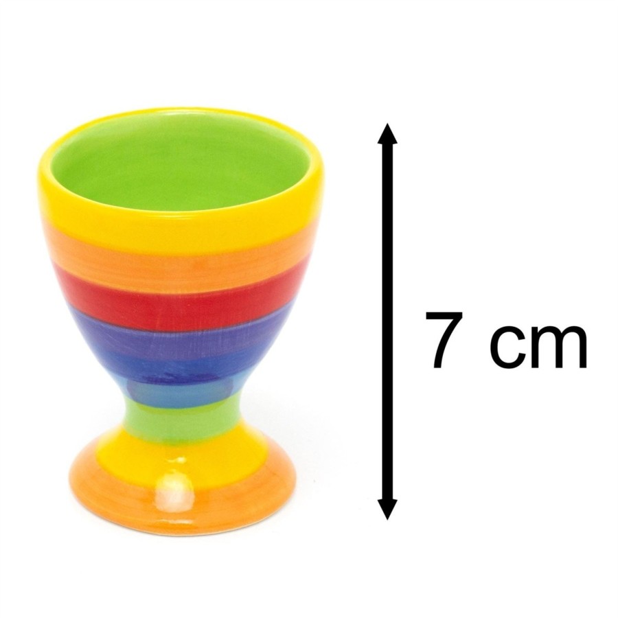 Kitchen & Dining Carousel Shop | Hand Painted Rainbow Stripe Ceramic Egg Cup | Multicoloured Soft Boiled Egg Cup | Breakfast Boiled Egg Cup Stand Egg Holder