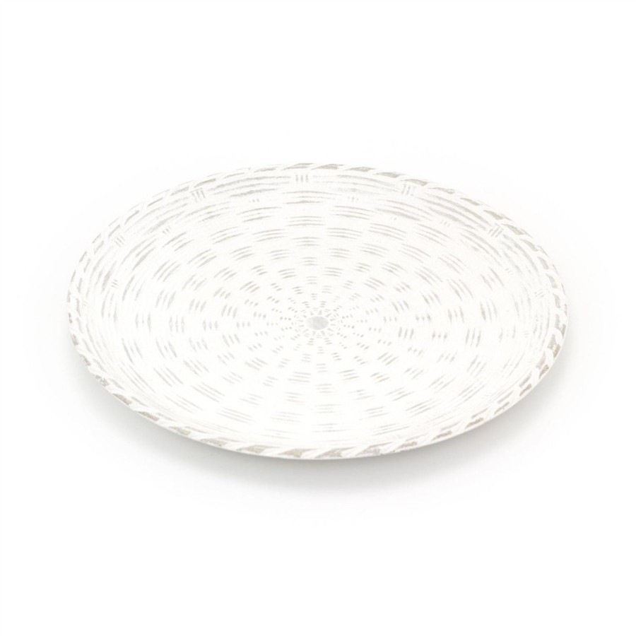 Home Accessories Carousel Shop Decorative Accessories | White Wooden Antique Style Round Serving Tray | Shabby Chic Display Tray | Decorative Tray Large Display Dish - 40Cm