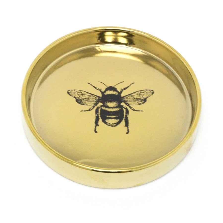 Home Accessories Carousel Shop Decorative Accessories | Elegant Bee Trinket Tray Jewellery Dish | Ceramic Gold Tone Display Plate Vanity Tray | Round Ring Holder Jewellery Plate - Gold Base