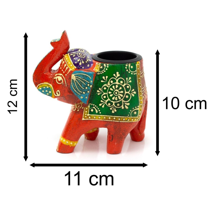 Home Accessories Carousel Shop Decorative Accessories | Hand Painted Indian Elephant Tealight Holder | Decorative Wooden Elephant Tea Light Candle Holder | Elephant Ornament - Colour Varies One Supplied