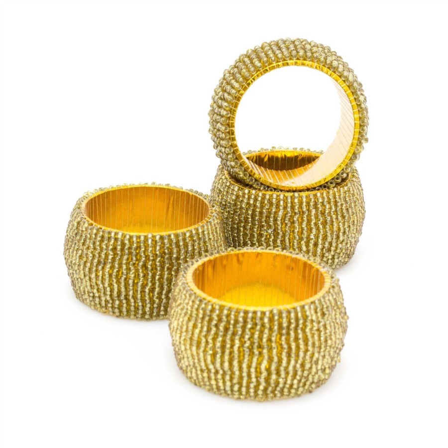 Kitchen & Dining Carousel Shop | Set Of 4 Deluxe Gold Napkin Rings | Christmas Napkin Holder | Chic Beaded Glass Serviette Rings Table Napkin Holder