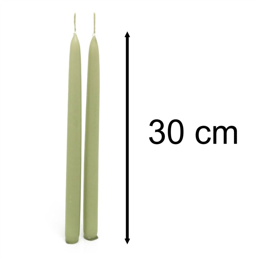 Home Accessories Carousel Shop Candles & Tealights | Pair Of Tapered Dinner Candles | 2 Traditional Hand-Dipped Taper Candles 30Cm - Green