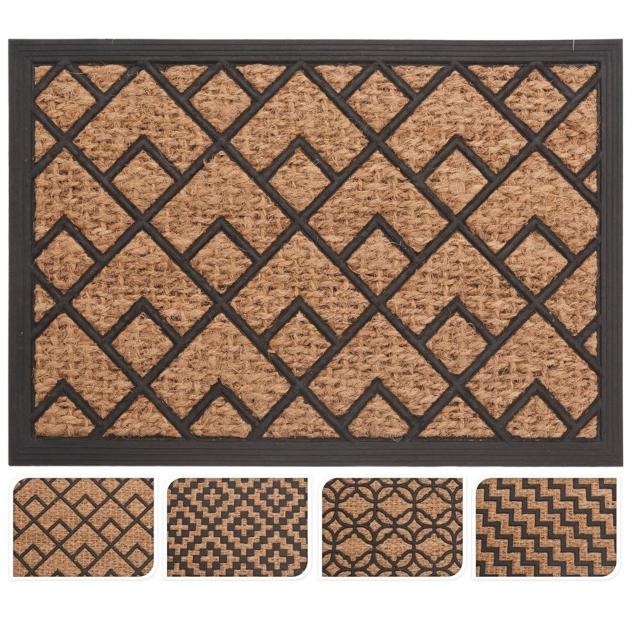 Home Accessories Carousel Shop Soft Furnishings & Rugs | Rubber Geometric Design Coconut Fibre Coir Front Door Welcome Entrance Mat Natural Doormat 40X60Cm ~ Design Varies