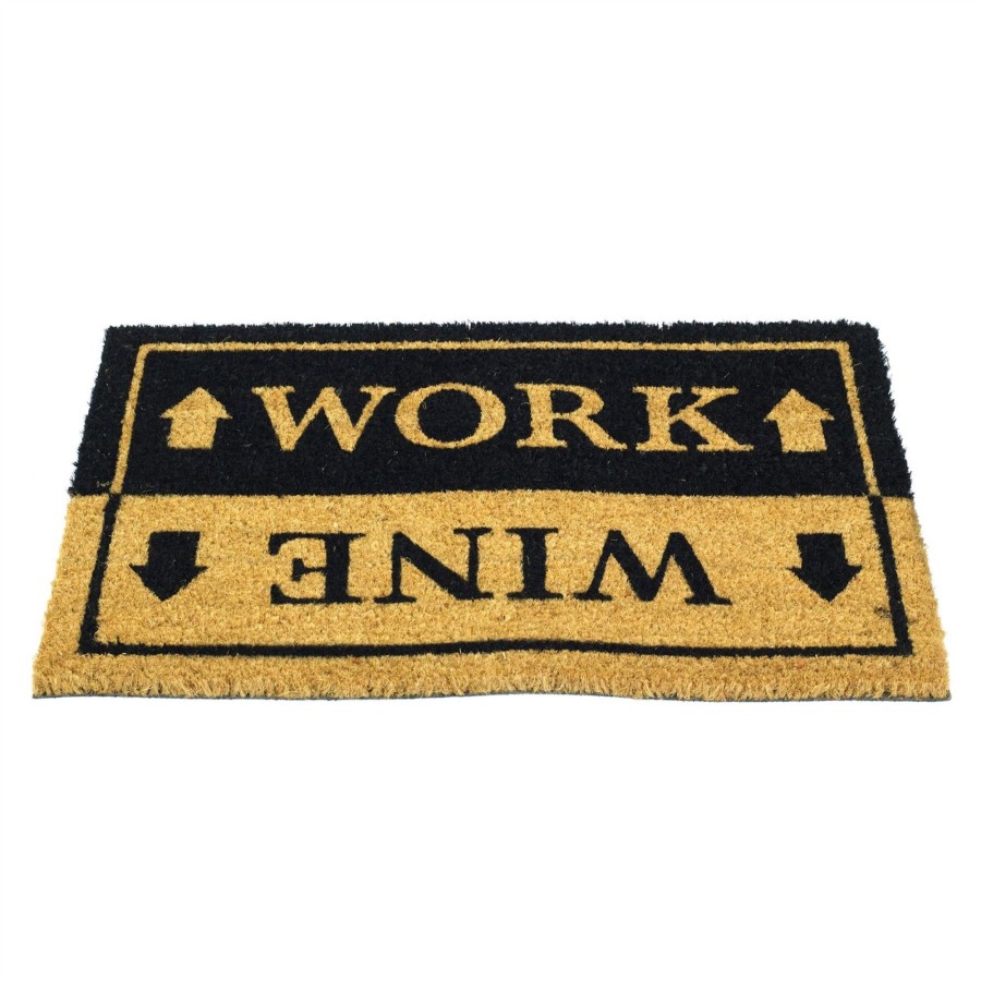 Home Accessories Carousel Shop Soft Furnishings & Rugs | Work And Wine Doormat | Funny 60X40Cm Rectangular Entrance Door Mat | Non-Slip Pvc Backed Natural Coir Doormat