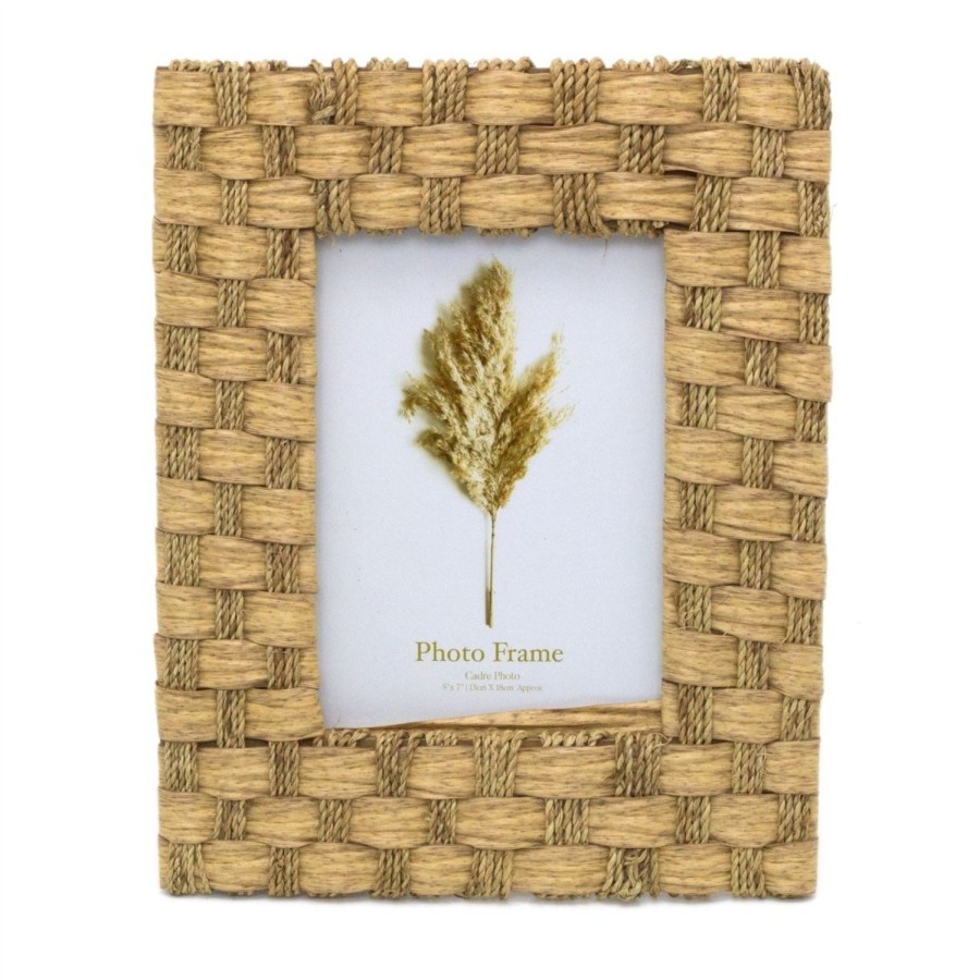 Home Accessories Carousel Shop Photo Frames | 5 X 7 Single Aperture Woven Seagrass Photo Frame | Rustic Picture Frame Boho Wall Decor | Rattan Check Picture Frame