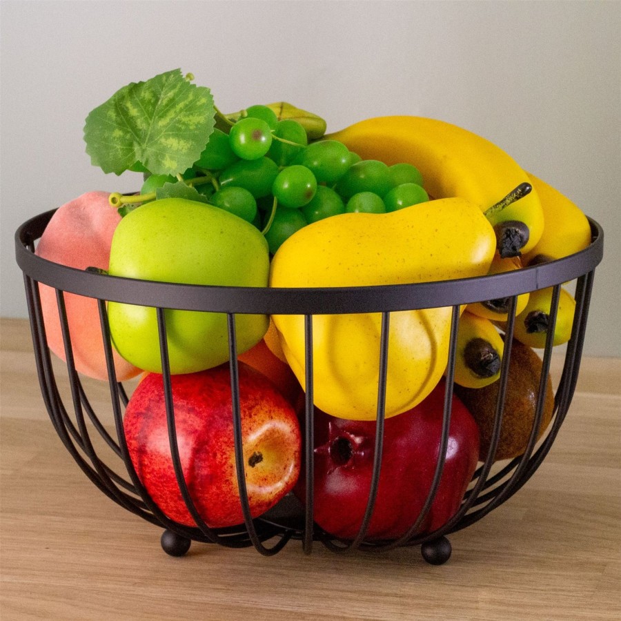 Kitchen & Dining Carousel Shop | Large Black Metal Wire Fruit Bowl | Kitchen Fruit & Vegetables Storage Basket