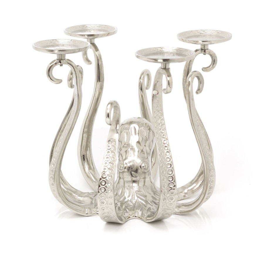 Home Accessories Carousel Shop Candlesticks, Holders & Lanterns | Unique Extra Large Octopus Candle Holder | Silver Metal Octopus Candelabra | Octopus Candlestick 4 Pillar Candle Holder