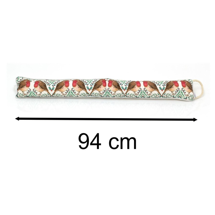 Home Accessories Carousel Shop Draught Excluders | 94Cm Christmas Robin And Holly Fabric Draught Excluder For Doors | Winter Draft Excluder Door Cushion | Festive Holly & Ivy Draft Insulator Door Draught Cushion