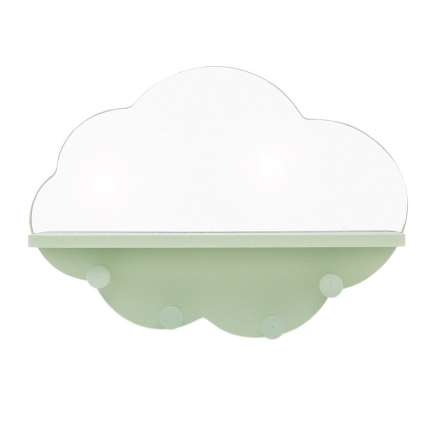 Baby & Child Carousel Shop Room Decor & Storage | Baby Nursery Children'S Bedroom Floating Cloud Shelf Coat Hooks | Wooden Floating Shelves Cloud Decorations | Mirror Cloud Shelves For Nursery - Green