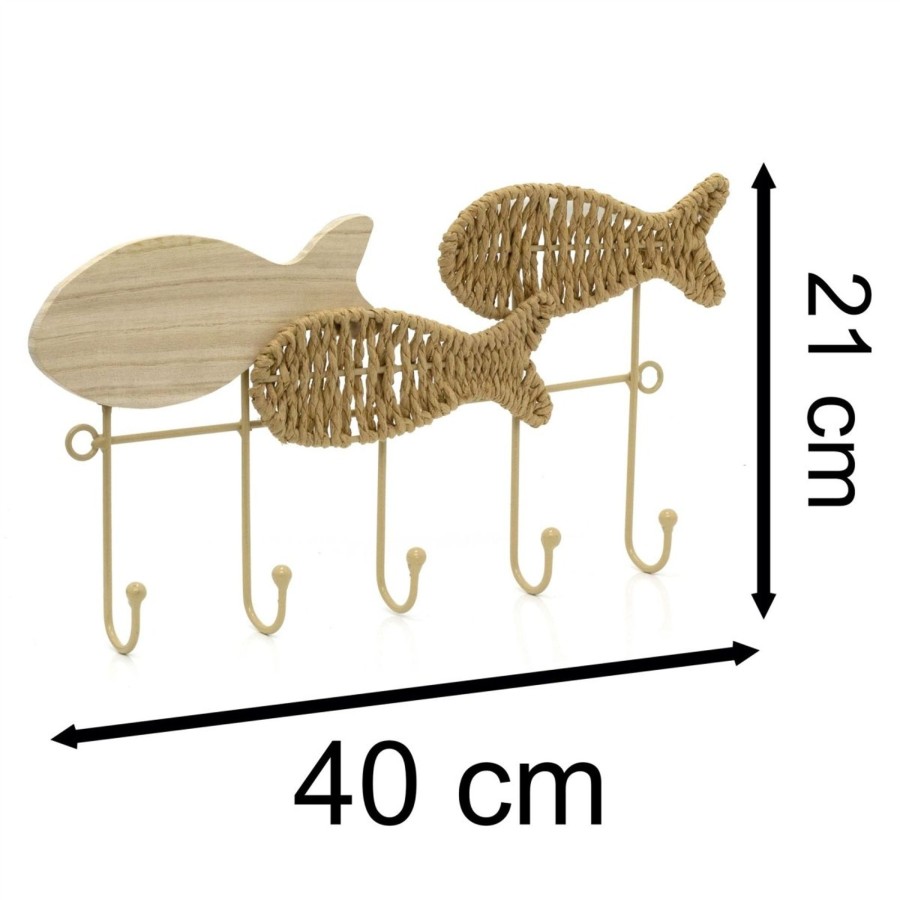 Home Accessories Carousel Shop Shelving & Hooks | Decorative Fish Shaped Wall Hooks | Nautical Wooden Coat Hanger With 5 Hooks