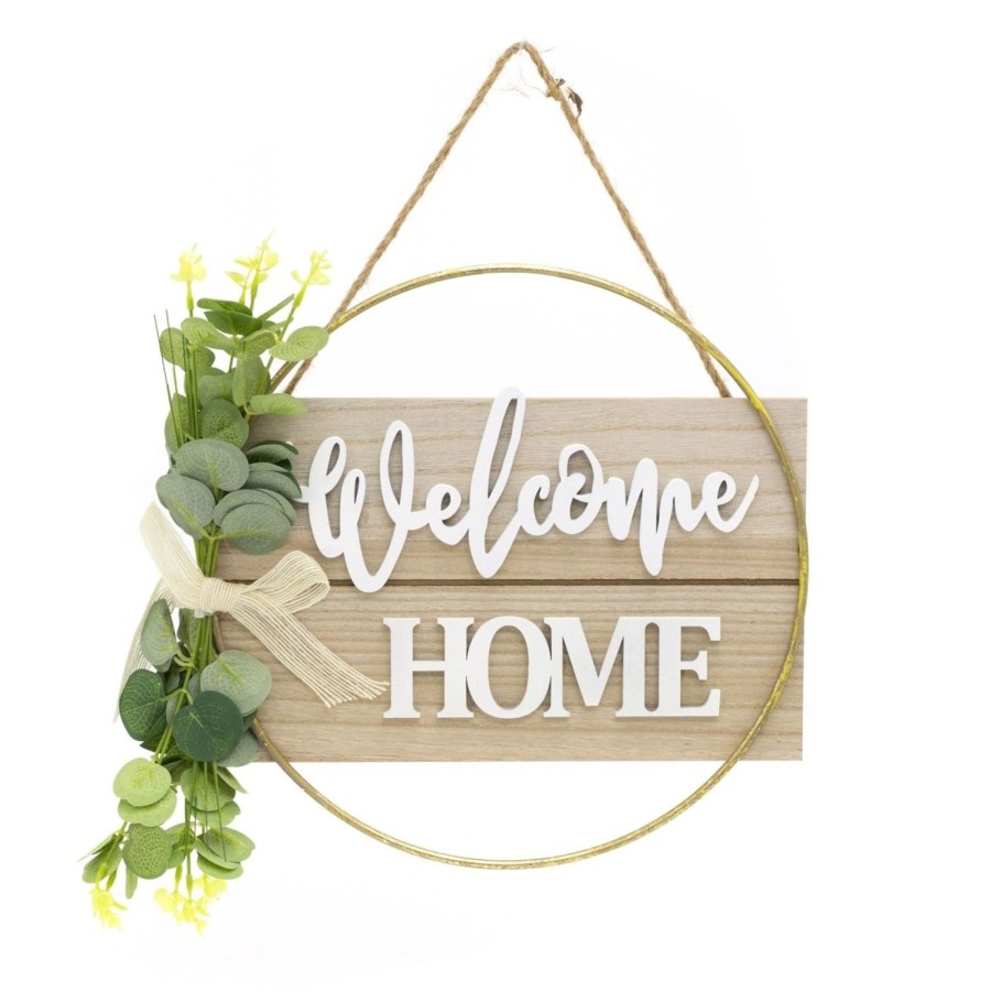 Home Accessories Carousel Shop Wall Decor & Mirrors | 30Cm Rustic Floral Wooden Welcome Sign House Plaque | Botanical Welcome Home Large Decorative Welcome Plaque | Round Welcome Door Wreath