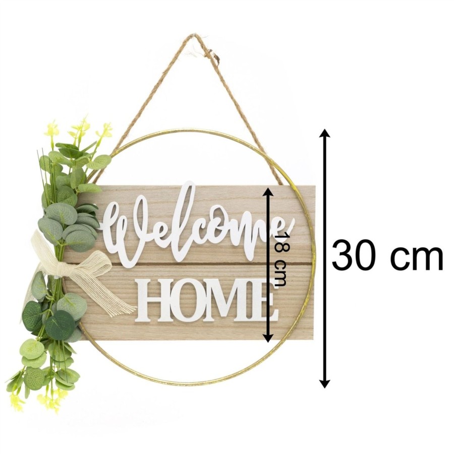 Home Accessories Carousel Shop Wall Decor & Mirrors | 30Cm Rustic Floral Wooden Welcome Sign House Plaque | Botanical Welcome Home Large Decorative Welcome Plaque | Round Welcome Door Wreath